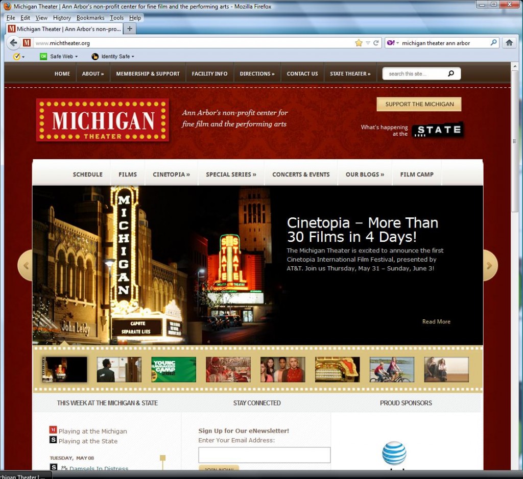 Michigan Theater web site, May 8, 2012 Michigan Theater web site, May 8, 2012